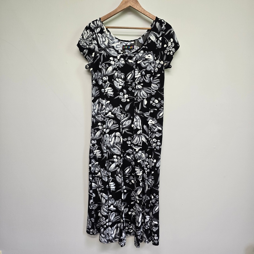 Jams World Floral Midi Dress Womens M Black White Tie‎ Back Tropical Boho